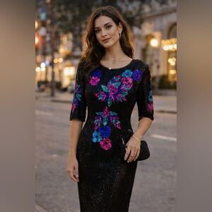 Vintage 80's Beaded Sequins Cocktail Dress - Fabulous!